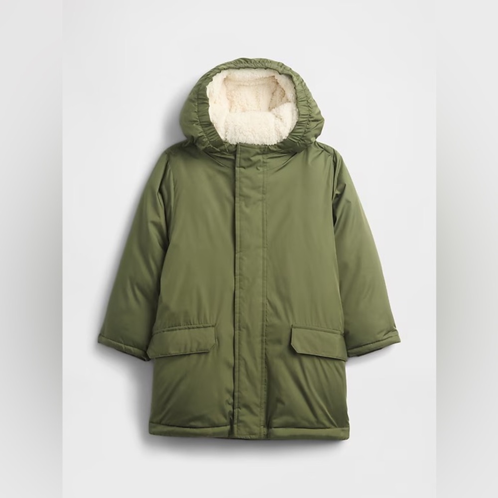 babyGap Baby Kids ColdControl Parka Jacket Sherpa Lined Coat in Army Green 2 YRS